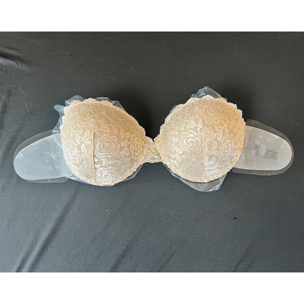 Unbranded Push Up Adhesive Underwired Bra C Cup Beige Lace‎ Trim Reusable NWOT